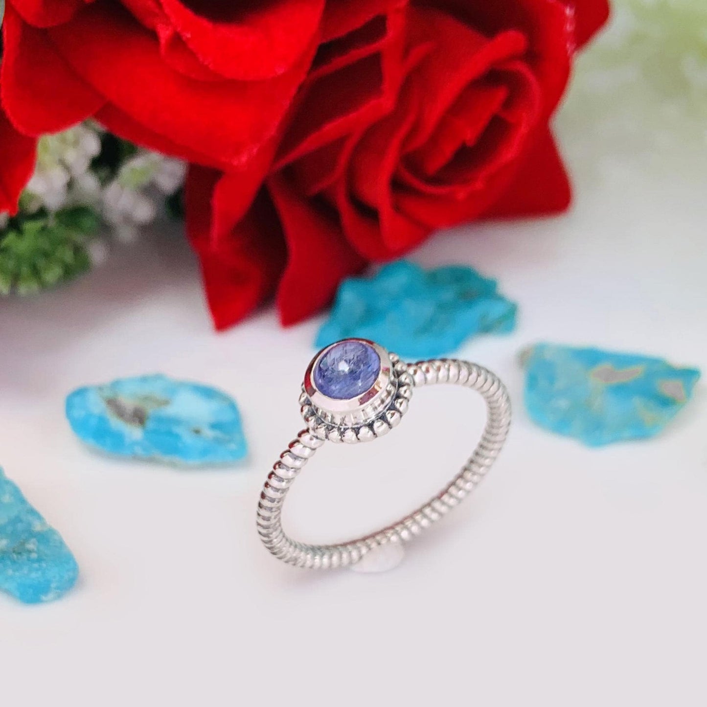 Tanzanite Stacking Ring in Sterling Silver - December Birthstone Gift - BeadsBoatInc