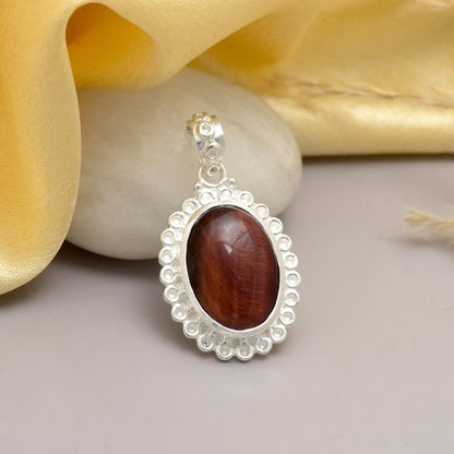Tiger Eye 12x17mm Oval Pendant in 925 Silver Brown Gemstone Jewelry for Women - BeadsBoatInc