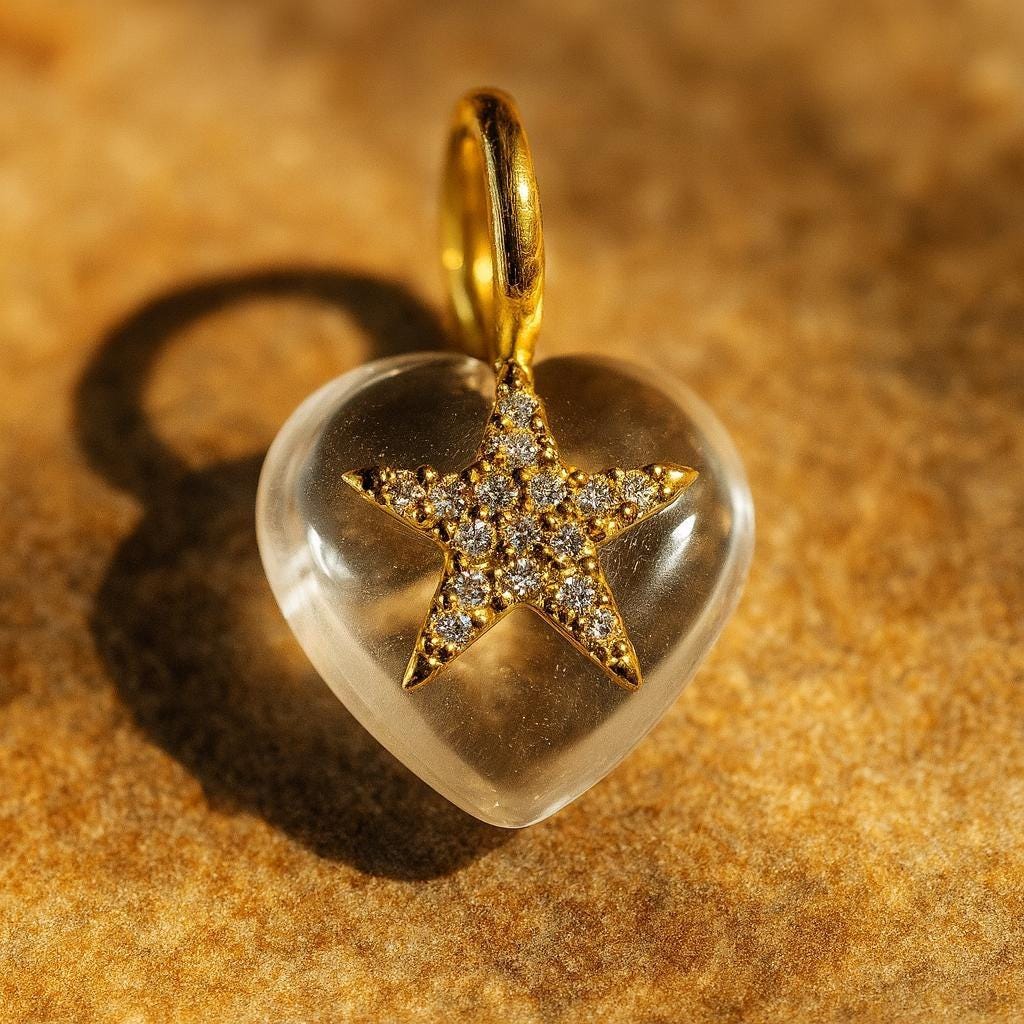 White Crystal Heart and Gold Star CZ Pendant Dainty Necklace for Women - BeadsBoatInc