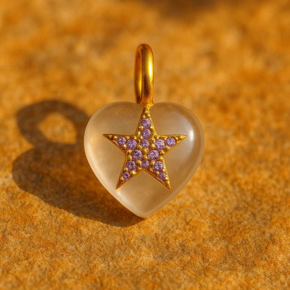 White Crystal Heart and Gold Star Necklace Pink CZ Dainty Pendant for Women - BeadsBoatInc