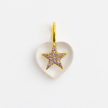 White Crystal Heart and Gold Star Necklace Pink CZ Dainty Pendant for Women - BeadsBoatInc