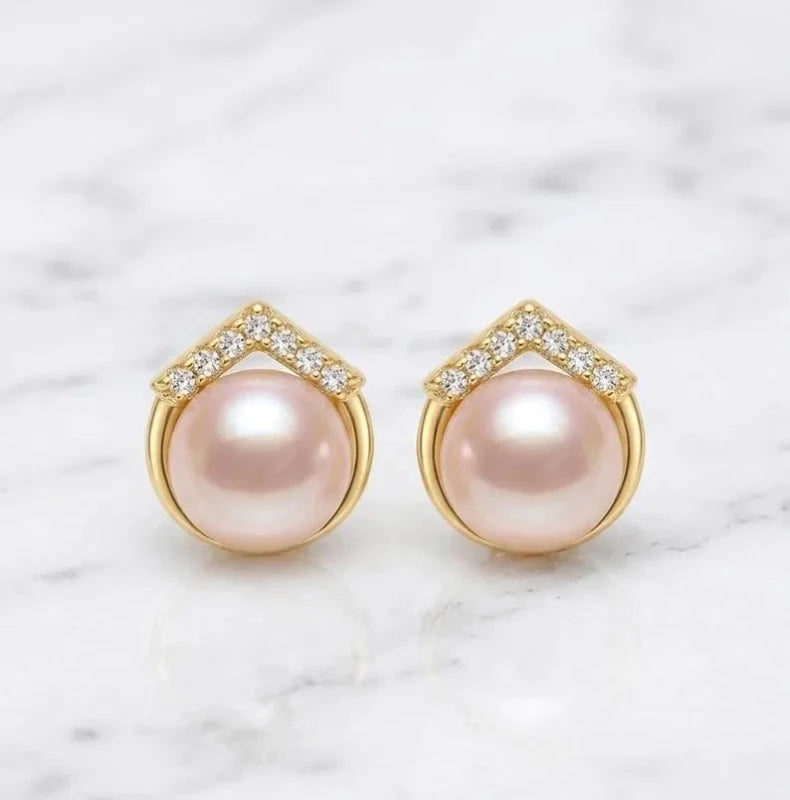 White Pearl Stud Earrings, 925 Sterling Silver CZ Earrings - BeadsBoatInc
