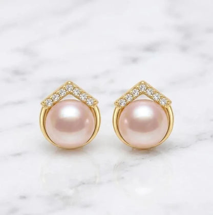 White Pearl Stud Earrings, 925 Sterling Silver CZ Earrings - BeadsBoatInc
