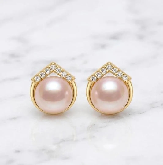 White Pearl Stud Earrings, 925 Sterling Silver CZ Earrings - BeadsBoatInc