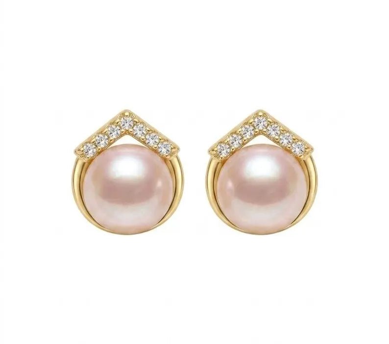 White Pearl Stud Earrings, 925 Sterling Silver CZ Earrings - BeadsBoatInc