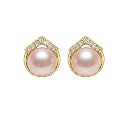 White Pearl Stud Earrings, 925 Sterling Silver CZ Earrings - BeadsBoatInc