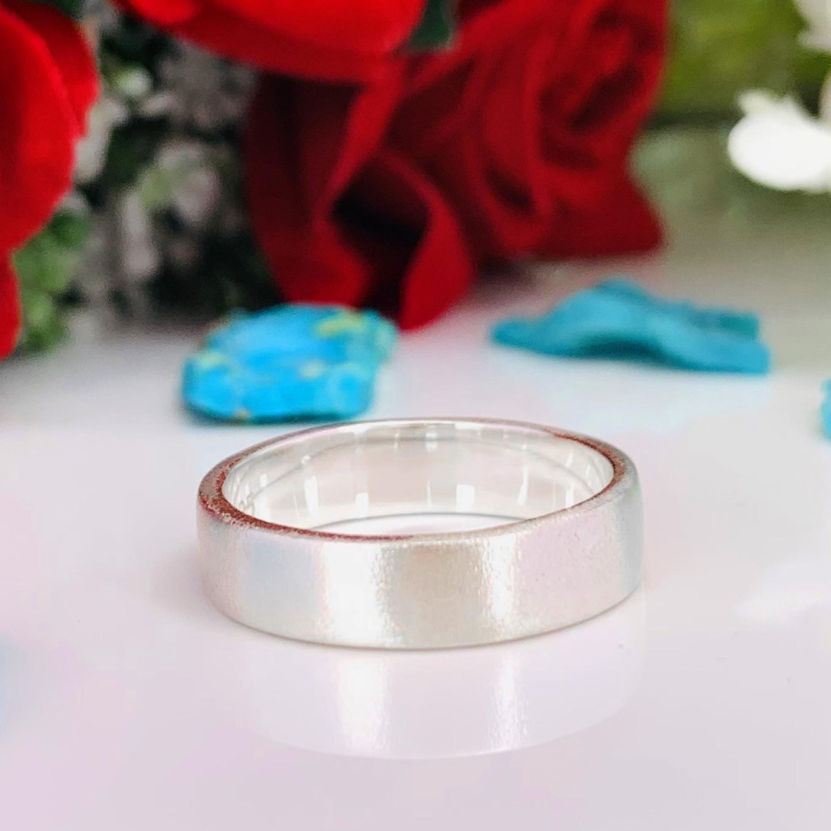 Your Name Ring Band ~ Comfort Fit Silver Bands For Men and Women ~ Solid & Bold Design ~ Stylish Matte Flat Classic Band ~ Best Gift - BeadsBoatInc